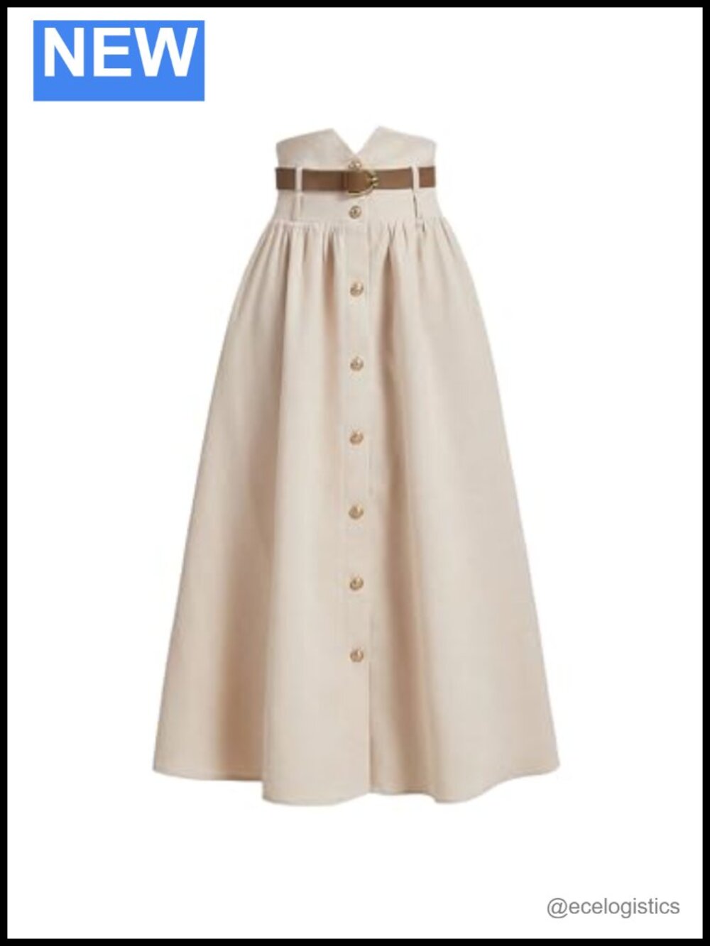 Women's High Waisted A-Line Button Maxi Skirt with Belt Pleated Flowy Office
